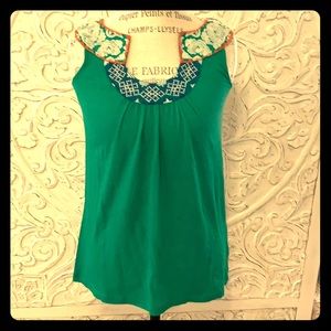 Beautiful Green Embroidered Top from Anthropologie